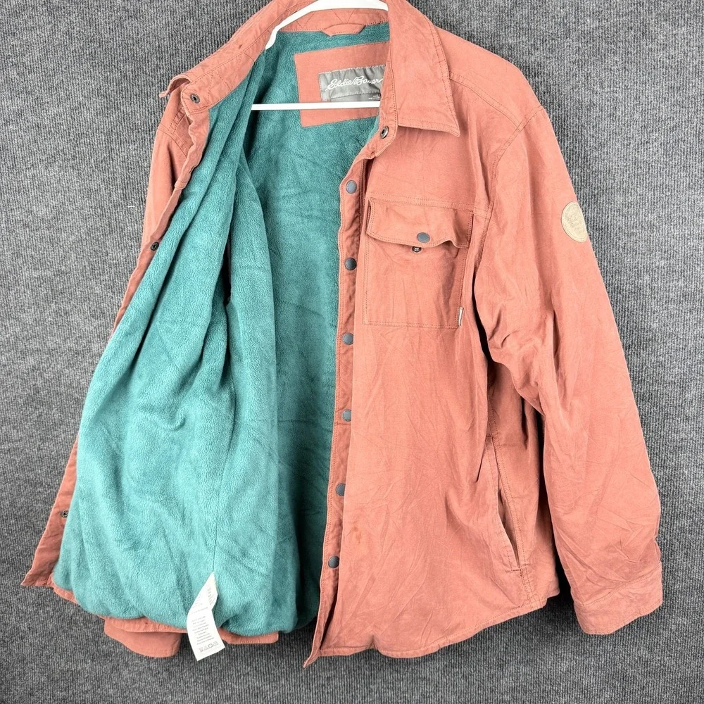 Eddie Bauer Shacket Mens XL Salmon Pink Fleece Lined Outdoor Utility Shirt Jacke